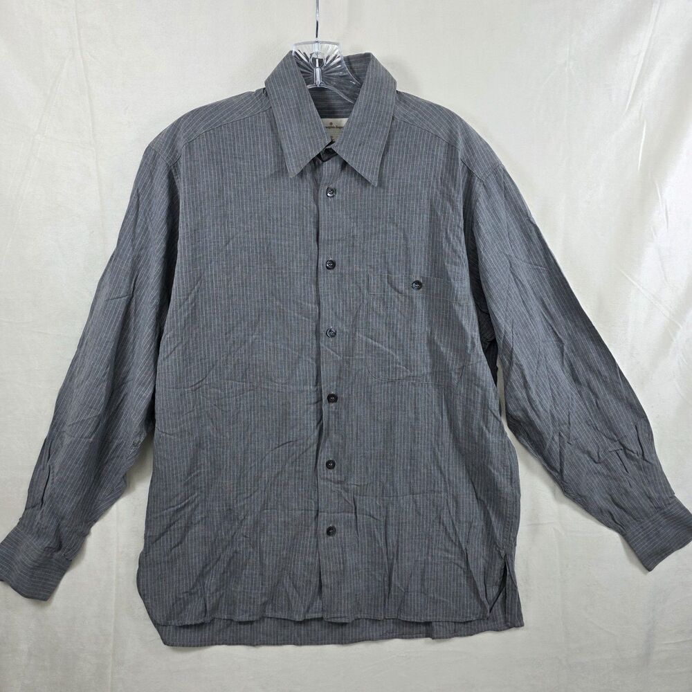 Ermenegildo Zegna Button Down Men's Gray Striped Cotton Long Sleeve Size S